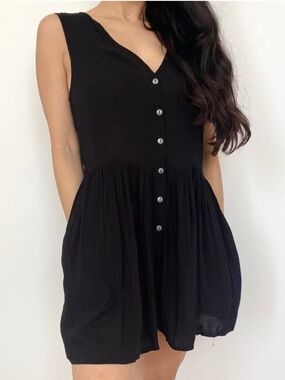 Black Sleeveless Button-Front Mini Dress